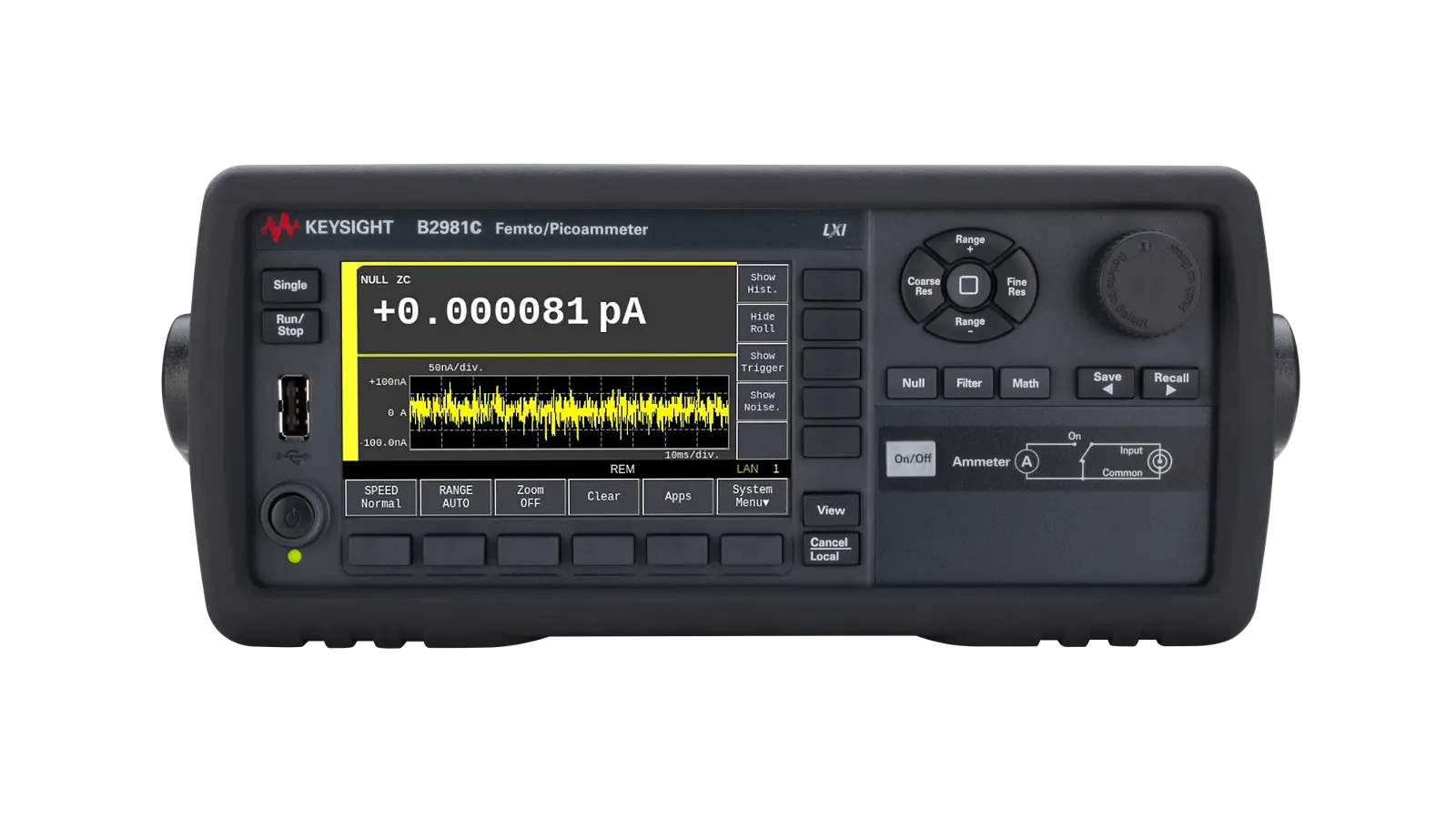 Keysight B2981C front panel and controls