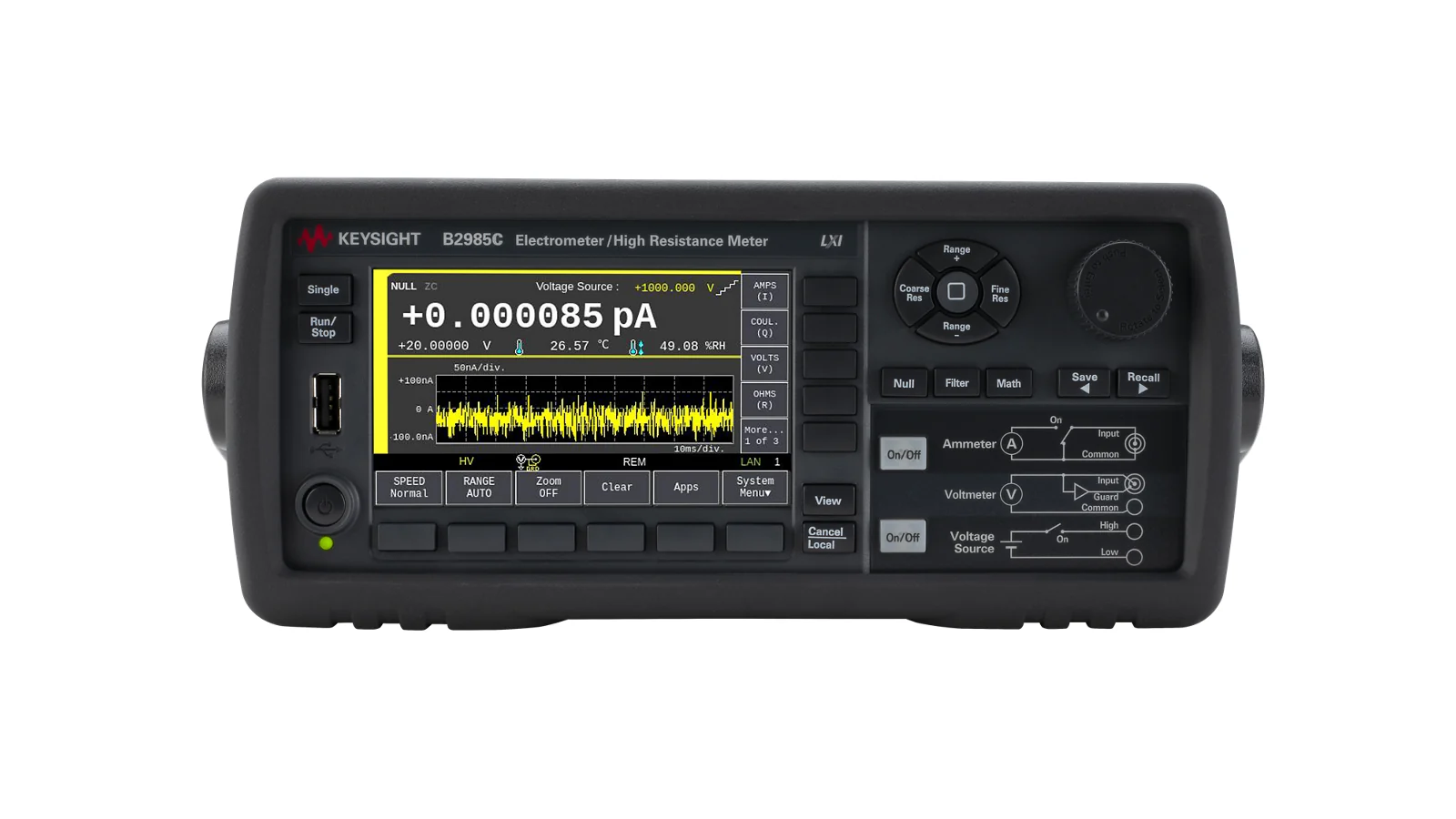 Keysight B2985C front panel and controls