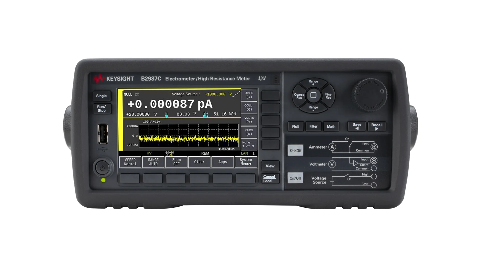 Keysight B2987C front panel and controls