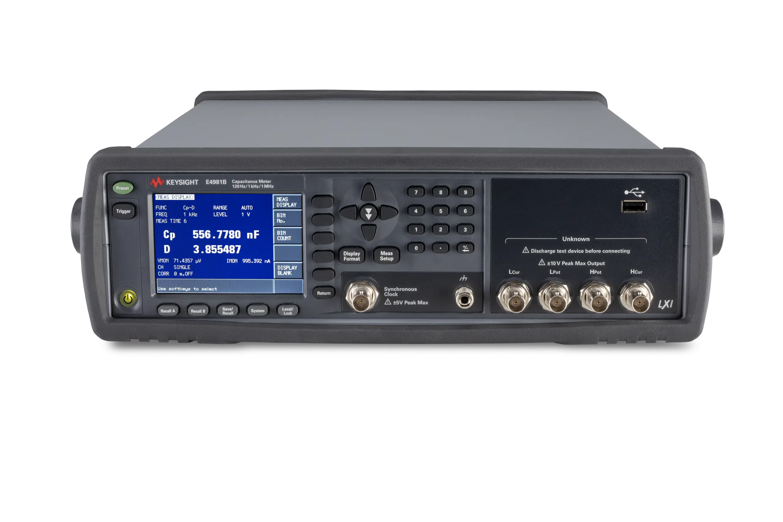 Keysight E4981B front panel and controls