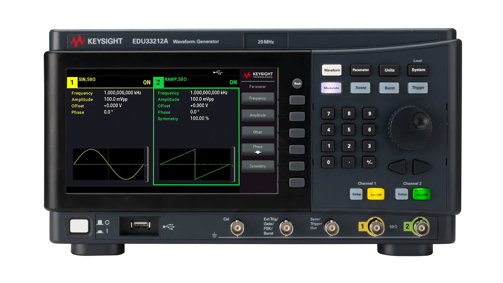 Keysight EDU33212A front panel and controls
